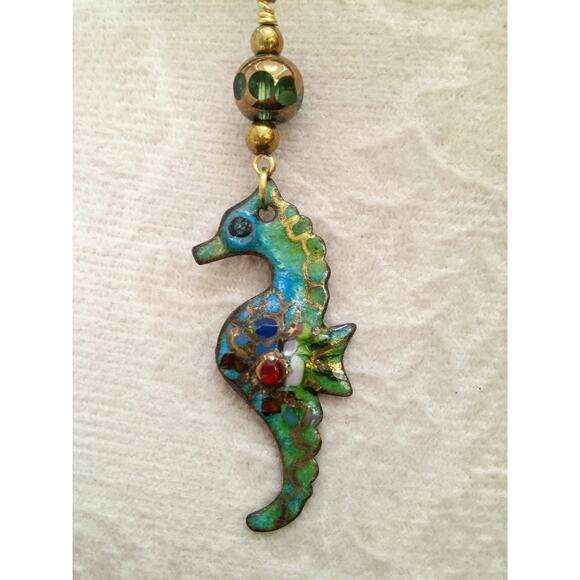 Artisan Colorful Enamel Seahorse Earrings Whimsical Creature Statement Beaded - Picture 4 of 9